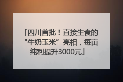 四川首批！直接生食的“牛奶玉米”亮相，每亩纯利提升3000元
