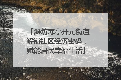 潍坊寒亭开元街道解锁社区经济密码，赋能居民幸福生活