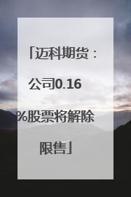 迈科期货：公司0.16%股票将解除限售